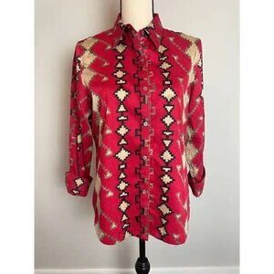 Ralph Lauren Southwestern Cotton Shirt, Red, Large Petite